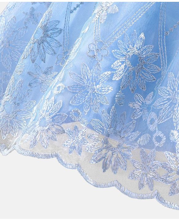 Babyhug Sleeveless Embroidered Party Frock with Bow - Blue