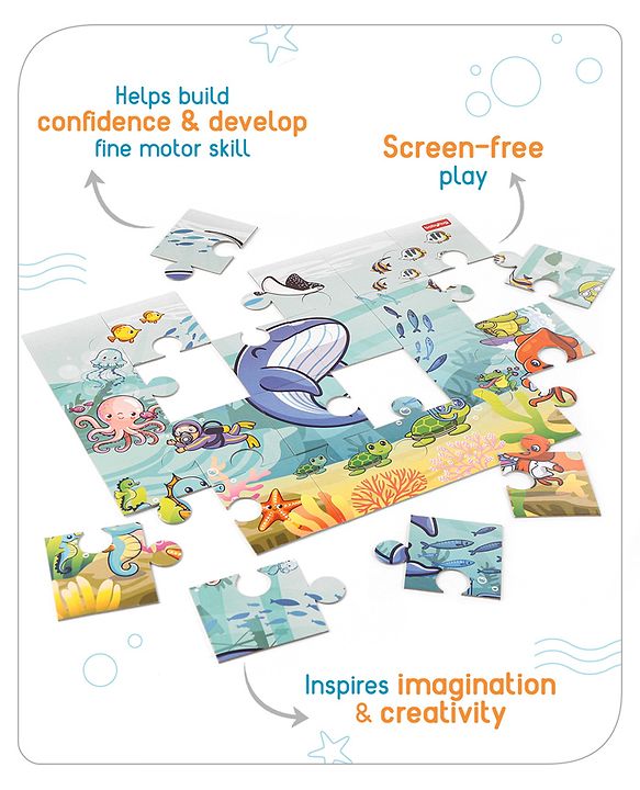 Babyhug 24 Pcs Aquatic Theme Jigsaw Puzzle| 4 in 1 Double Side 6 Puzzle Set Montessori Learning and Educational Toy for 2-4 Years Kids| Improves Motor Skills and Hand Eye Co-ordination| Gifting Toy| BIS Certified