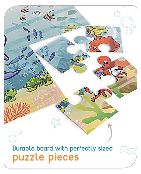 Babyhug 24 Pcs Aquatic Theme Jigsaw Puzzle| 4 in 1 Double Side 6 Puzzle Set Montessori Learning and Educational Toy for 2-4 Years Kids| Improves Motor Skills and Hand Eye Co-ordination| Gifting Toy| BIS Certified