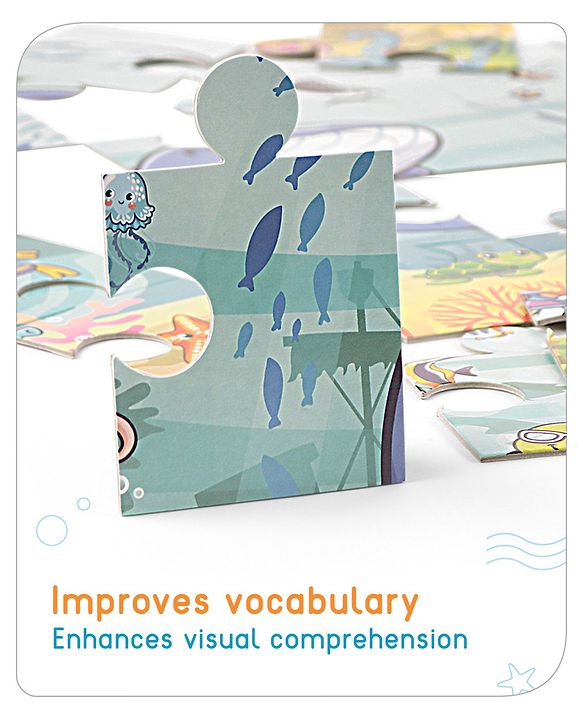 Babyhug 24 Pcs Aquatic Theme Jigsaw Puzzle| 4 in 1 Double Side 6 Puzzle Set Montessori Learning and Educational Toy for 2-4 Years Kids| Improves Motor Skills and Hand Eye Co-ordination| Gifting Toy| BIS Certified