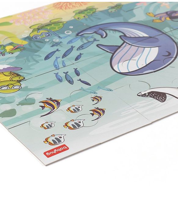 Babyhug 24 Pcs Aquatic Theme Jigsaw Puzzle| 4 in 1 Double Side 6 Puzzle Set Montessori Learning and Educational Toy for 2-4 Years Kids| Improves Motor Skills and Hand Eye Co-ordination| Gifting Toy| BIS Certified