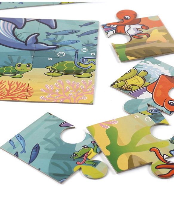 Babyhug 24 Pcs Aquatic Theme Jigsaw Puzzle| 4 in 1 Double Side 6 Puzzle Set Montessori Learning and Educational Toy for 2-4 Years Kids| Improves Motor Skills and Hand Eye Co-ordination| Gifting Toy| BIS Certified