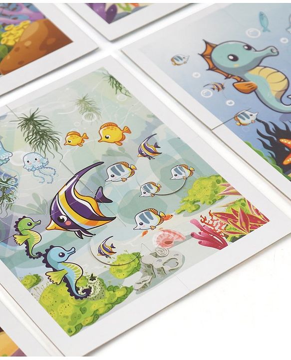 Babyhug 24 Pcs Aquatic Theme Jigsaw Puzzle| 4 in 1 Double Side 6 Puzzle Set Montessori Learning and Educational Toy for 2-4 Years Kids| Improves Motor Skills and Hand Eye Co-ordination| Gifting Toy| BIS Certified