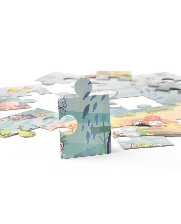 Babyhug 24 Pcs Aquatic Theme Jigsaw Puzzle| 4 in 1 Double Side 6 Puzzle Set Montessori Learning and Educational Toy for 2-4 Years Kids| Improves Motor Skills and Hand Eye Co-ordination| Gifting Toy| BIS Certified