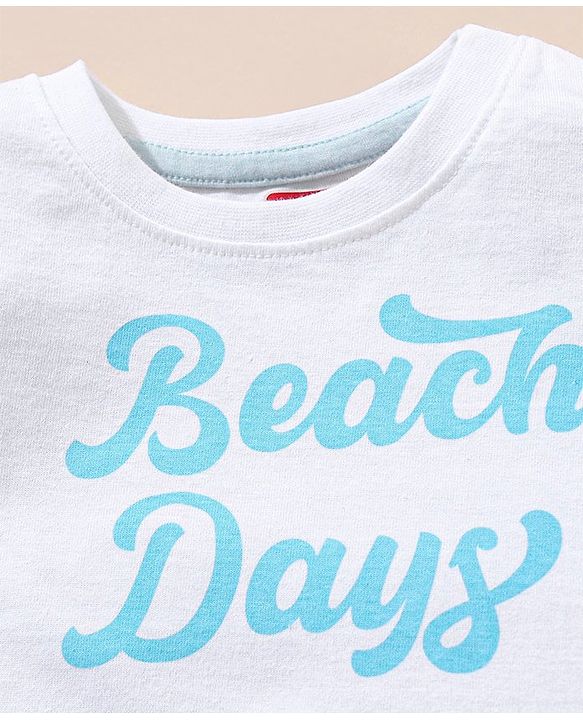 Babyhug 100% Cotton Dungaree and Half Sleeves T-Shirt Set Pine Tree Print - Blue White