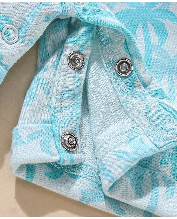 Babyhug 100% Cotton Dungaree and Half Sleeves T-Shirt Set Pine Tree Print - Blue White