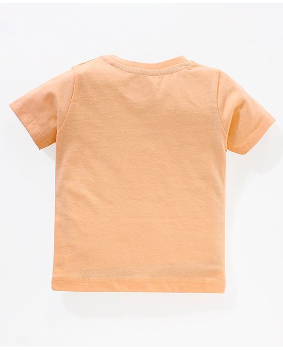 Babyhug 100% Cotton Half Sleeves T-shirt With Dungaree Leaves Print- Orange Multicolor
