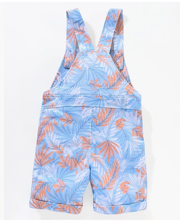 Babyhug 100% Cotton Half Sleeves T-shirt With Dungaree Leaves Print- Orange Multicolor