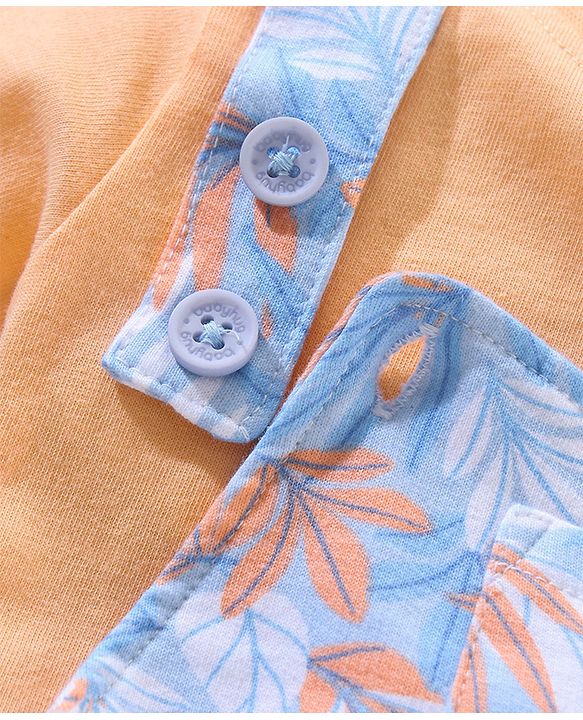 Babyhug 100% Cotton Half Sleeves T-shirt With Dungaree Leaves Print- Orange Multicolor