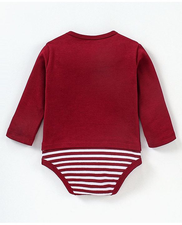 Babyhug 100% Cotton Full Sleeves Onesies Bear Print - Maroon