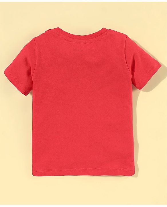 Babyhug Cotton Half Sleeves Tee With Dungaree Bus Print- Red Multicolor