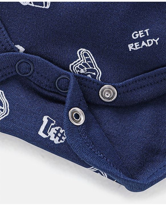 Babyhug 100% Cotton Full Sleeves Onesie Rugby Print - Navy Blue