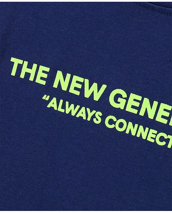 Pine Kids 100% Cotton Half Sleeves Bio Washed T-Shirt Text Print - Blue