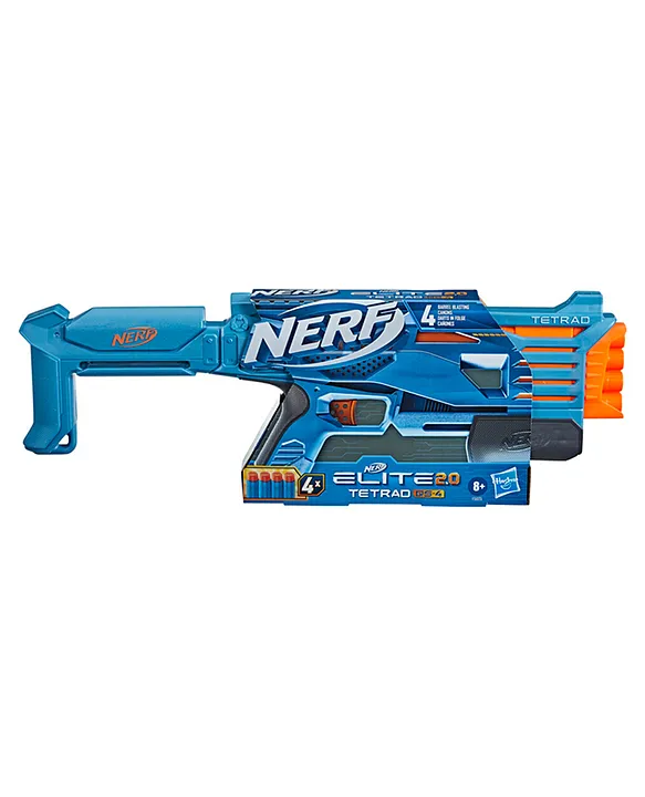 Nerf Elite 2.0 Tetrad QS 4 Blaster with Darts and Barrel Blasting - Blue  Orange [+info]