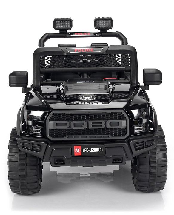 Babyhug Battery Operated Police Ride On Jeep With Lights and Music - Black| Forward & Reverse Drive| Wide Comfortable Seat| Rechargeable Battery| Remote Control| Pre-loaded Music with USB & AUX| Easy to Assemble| Openable Doors| Easy to Operate