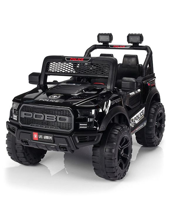 Babyhug Battery Operated Police Ride On Jeep With Lights and Music - Black| Forward & Reverse Drive| Wide Comfortable Seat| Rechargeable Battery| Remote Control| Pre-loaded Music with USB & AUX| Easy to Assemble| Openable Doors| Easy to Operate