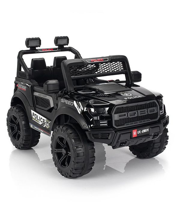 Babyhug Battery Operated Police Ride On Jeep With Lights and Music - Black| Forward & Reverse Drive| Wide Comfortable Seat| Rechargeable Battery| Remote Control| Pre-loaded Music with USB & AUX| Easy to Assemble| Openable Doors| Easy to Operate
