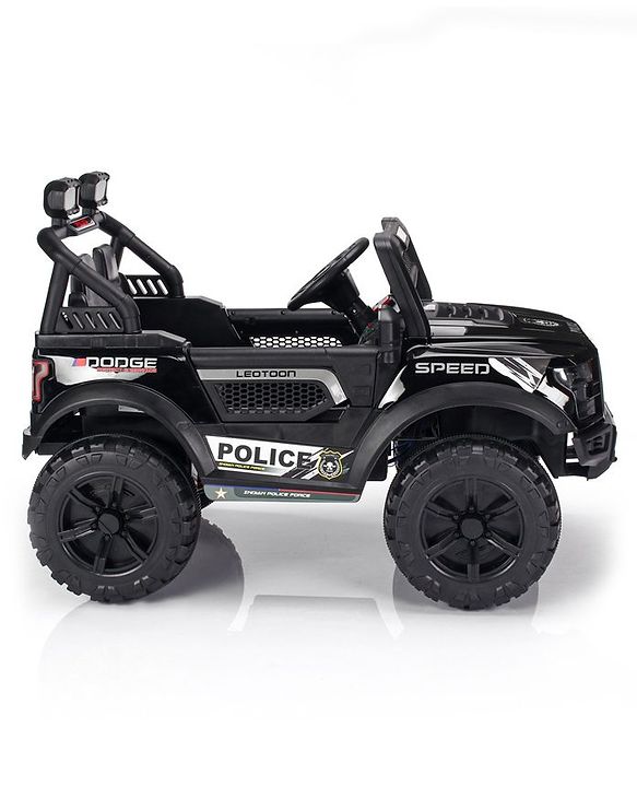 Babyhug Battery Operated Police Ride On Jeep With Lights and Music - Black| Forward & Reverse Drive| Wide Comfortable Seat| Rechargeable Battery| Remote Control| Pre-loaded Music with USB & AUX| Easy to Assemble| Openable Doors| Easy to Operate
