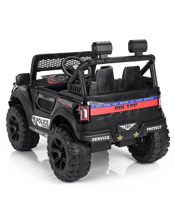 Babyhug Battery Operated Police Ride On Jeep With Lights and Music - Black| Forward & Reverse Drive| Wide Comfortable Seat| Rechargeable Battery| Remote Control| Pre-loaded Music with USB & AUX| Easy to Assemble| Openable Doors| Easy to Operate