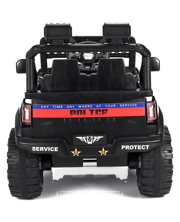 Babyhug Battery Operated Police Ride On Jeep With Lights and Music - Black| Forward & Reverse Drive| Wide Comfortable Seat| Rechargeable Battery| Remote Control| Pre-loaded Music with USB & AUX| Easy to Assemble| Openable Doors| Easy to Operate