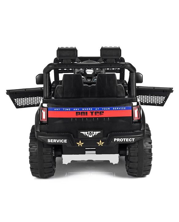 Babyhug Battery Operated Police Ride On Jeep With Lights and Music - Black| Forward & Reverse Drive| Wide Comfortable Seat| Rechargeable Battery| Remote Control| Pre-loaded Music with USB & AUX| Easy to Assemble| Openable Doors| Easy to Operate