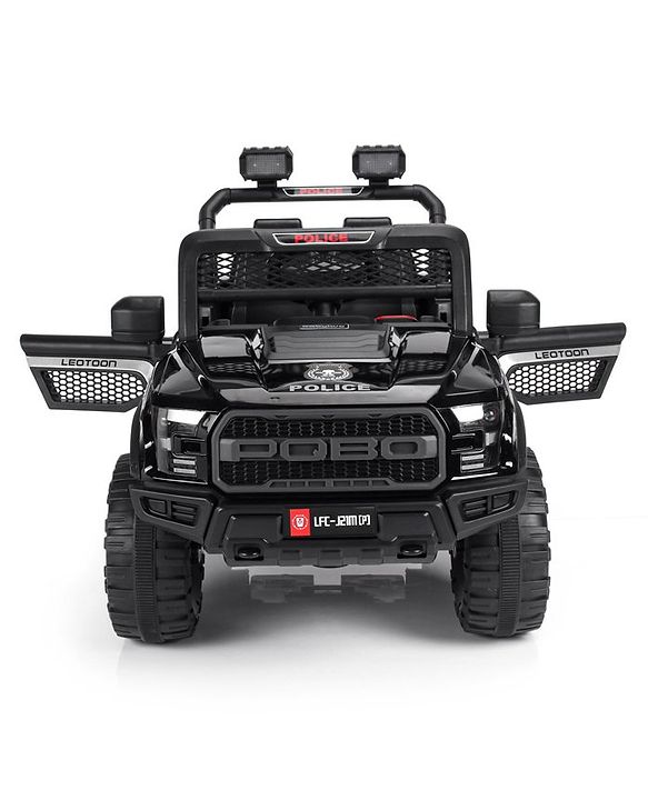 Babyhug Battery Operated Police Ride On Jeep With Lights and Music - Black| Forward & Reverse Drive| Wide Comfortable Seat| Rechargeable Battery| Remote Control| Pre-loaded Music with USB & AUX| Easy to Assemble| Openable Doors| Easy to Operate