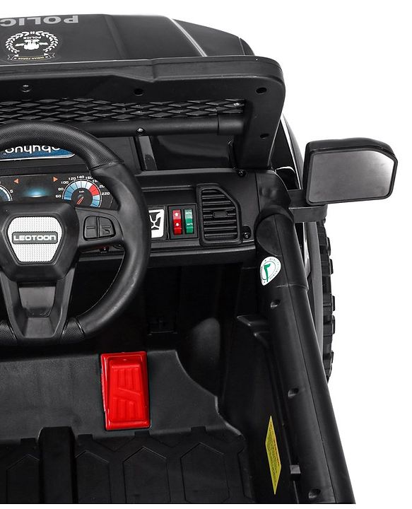 Babyhug Battery Operated Police Ride On Jeep With Lights and Music - Black| Forward & Reverse Drive| Wide Comfortable Seat| Rechargeable Battery| Remote Control| Pre-loaded Music with USB & AUX| Easy to Assemble| Openable Doors| Easy to Operate