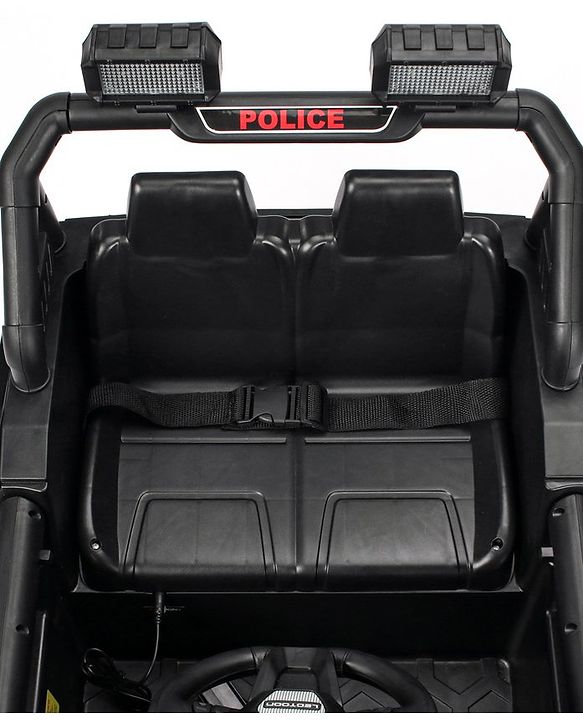 Babyhug Battery Operated Police Ride On Jeep With Lights and Music - Black| Forward & Reverse Drive| Wide Comfortable Seat| Rechargeable Battery| Remote Control| Pre-loaded Music with USB & AUX| Easy to Assemble| Openable Doors| Easy to Operate