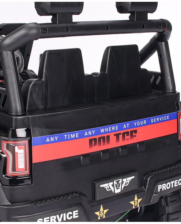 Babyhug Battery Operated Police Ride On Jeep With Lights and Music - Black| Forward & Reverse Drive| Wide Comfortable Seat| Rechargeable Battery| Remote Control| Pre-loaded Music with USB & AUX| Easy to Assemble| Openable Doors| Easy to Operate