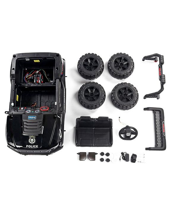 Babyhug Battery Operated Police Ride On Jeep With Lights and Music - Black| Forward & Reverse Drive| Wide Comfortable Seat| Rechargeable Battery| Remote Control| Pre-loaded Music with USB & AUX| Easy to Assemble| Openable Doors| Easy to Operate