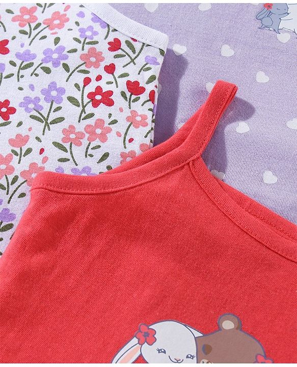 Babyhug 100% Cotton Antibacterial Finish Sleeveless Slips Pack of 3 - Red Purple