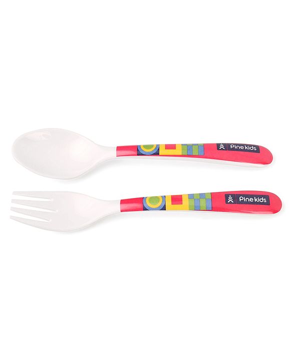Pine Kids Melamine Bowl With Fork And Spoon Pink - Pack of 3