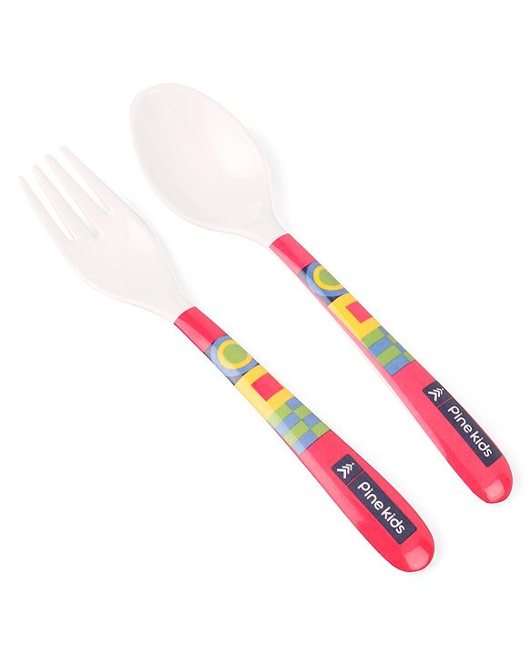 Pine Kids Melamine Bowl With Fork And Spoon Pink - Pack of 3