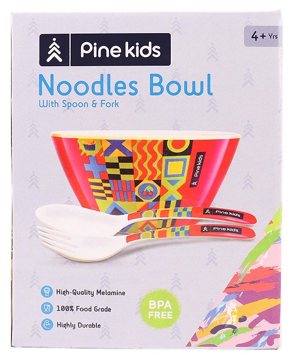 Pine Kids Melamine Bowl With Fork And Spoon Pink - Pack of 3