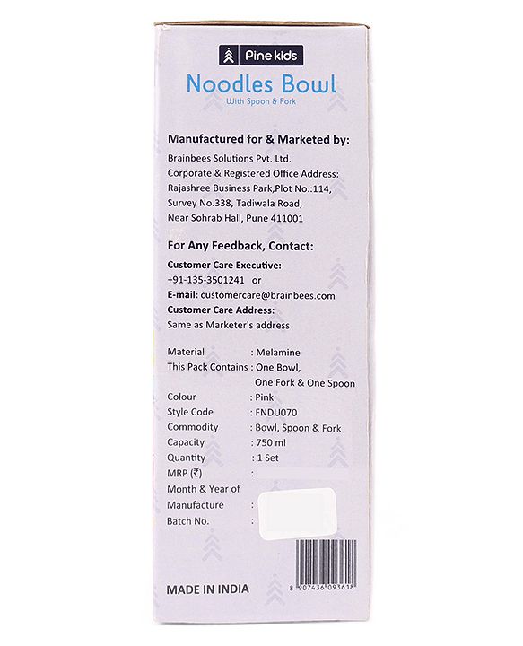 Pine Kids Melamine Bowl With Fork And Spoon Pink - Pack of 3