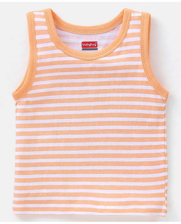 Babyhug 100% Cotton Antibacterial Sleeveless Vests Tiger Print Pack of 3 - Mint Blue & Orange