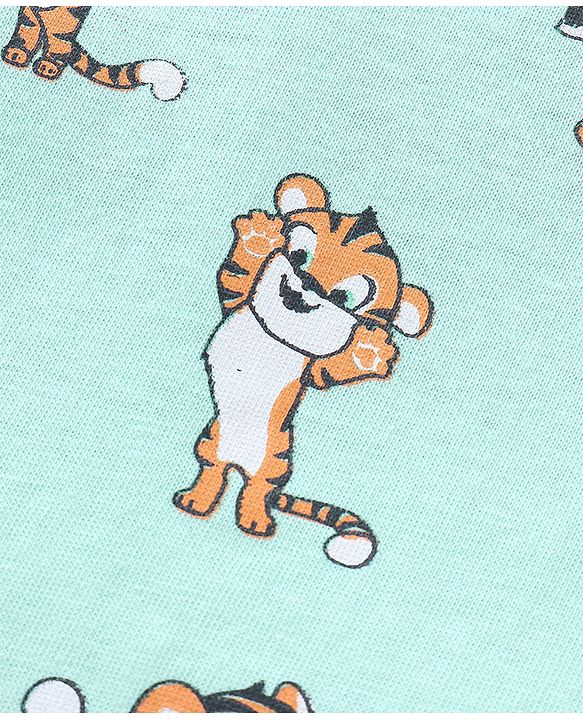 Babyhug 100% Cotton Antibacterial Sleeveless Vests Tiger Print Pack of 3 - Mint Blue & Orange