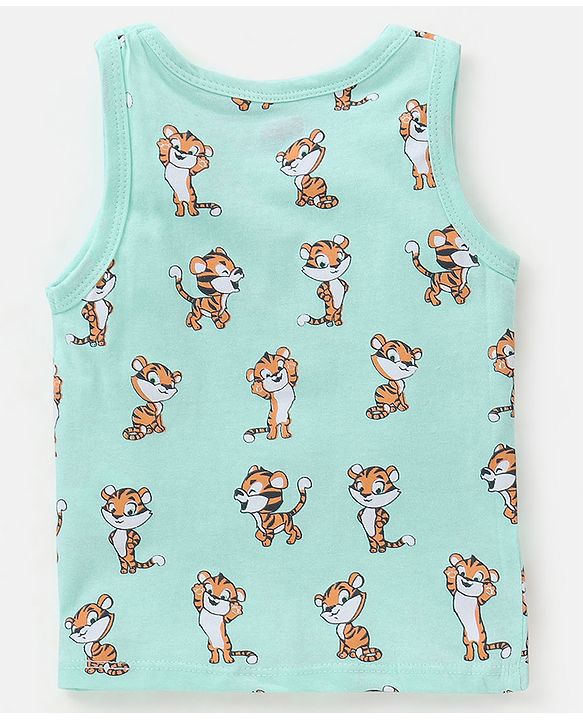 Babyhug 100% Cotton Antibacterial Sleeveless Vests Tiger Print Pack of 3 - Mint Blue & Orange