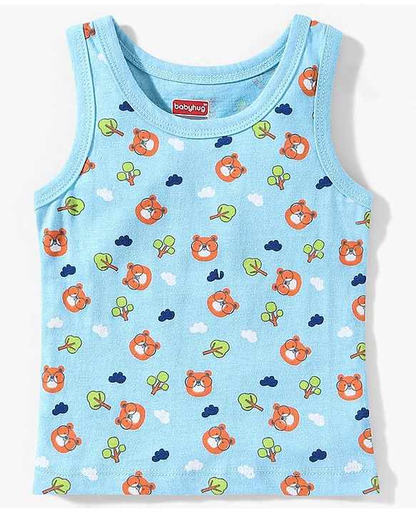 Babyhug 100% Cottton Anti Bacterial Sleeveless Sando Pack Of 3 - Blue Green