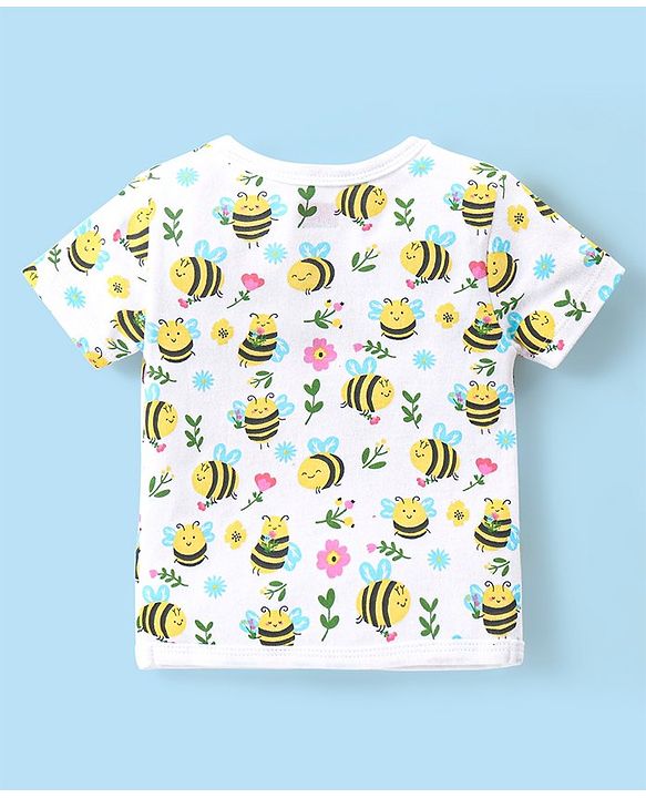 Babyhug 100% Cotton Antibacterial Half Sleeves Vests Bee Print Pack of 5 - Pink Blue & Yellow