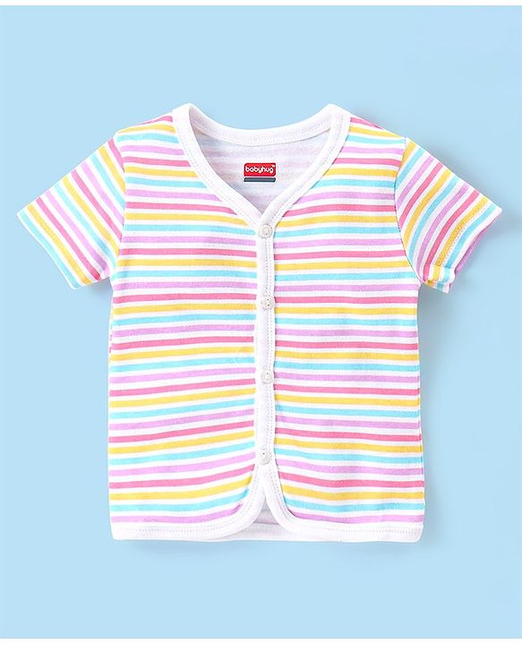 Babyhug 100% Cotton Antibacterial Half Sleeves Vests Bee Print Pack of 5 - Pink Blue & Yellow