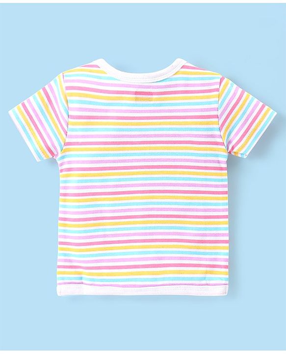 Babyhug 100% Cotton Antibacterial Half Sleeves Vests Bee Print Pack of 5 - Pink Blue & Yellow