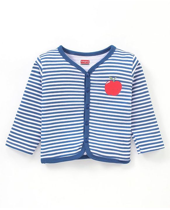 Babyhug 100% Cotton Antibacterial Full Sleeves Vests Stripes & Apple Print Pack of 3 - Grey Red & Blue