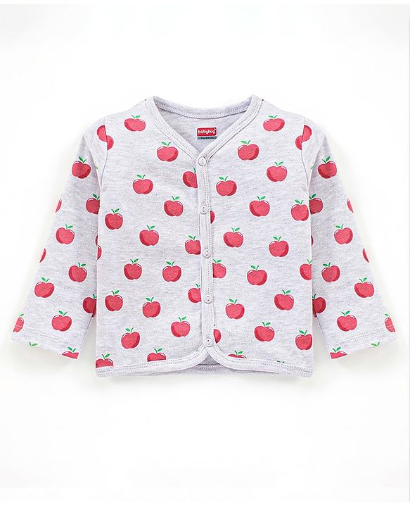 Babyhug 100% Cotton Antibacterial Full Sleeves Vests Stripes & Apple Print Pack of 3 - Grey Red & Blue
