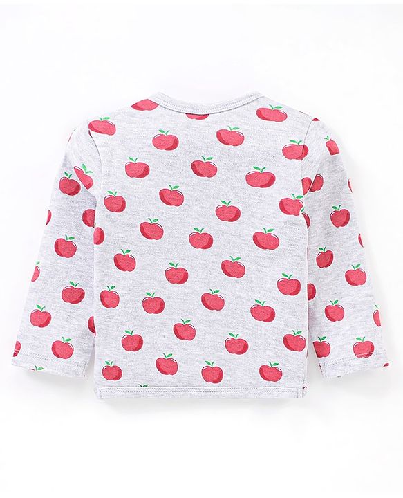 Babyhug 100% Cotton Antibacterial Full Sleeves Vests Stripes & Apple Print Pack of 3 - Grey Red & Blue