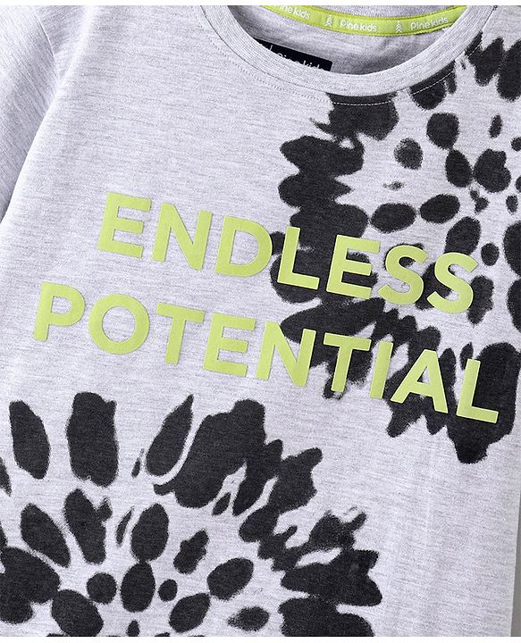 Pine Kids 100% Cotton Half Sleeves Bio Washed T-Shirt Text Print - Light Grey
