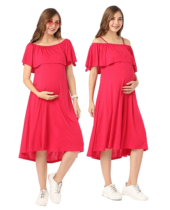 Bella Mama Overlap Off Shoulder Maternity Dress Pink Online in India, Buy  at Best Price from  - 12300142