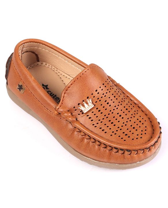 Cute Walk by Babyhug Slip On Formal Shoes with Crown Applique - Brown