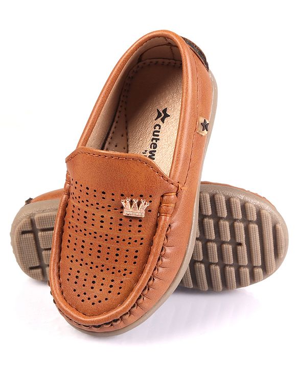 Cute Walk by Babyhug Slip On Formal Shoes with Crown Applique - Brown