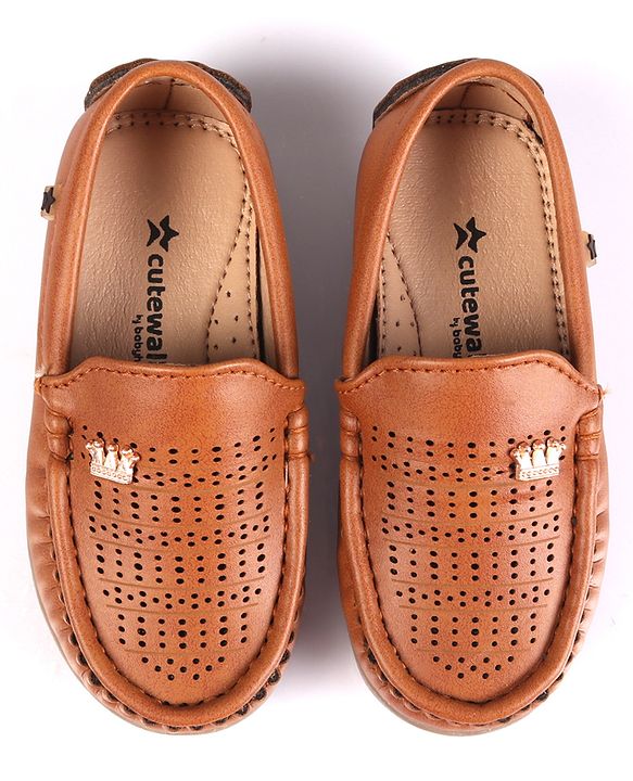 Cute Walk by Babyhug Slip On Formal Shoes with Crown Applique - Brown